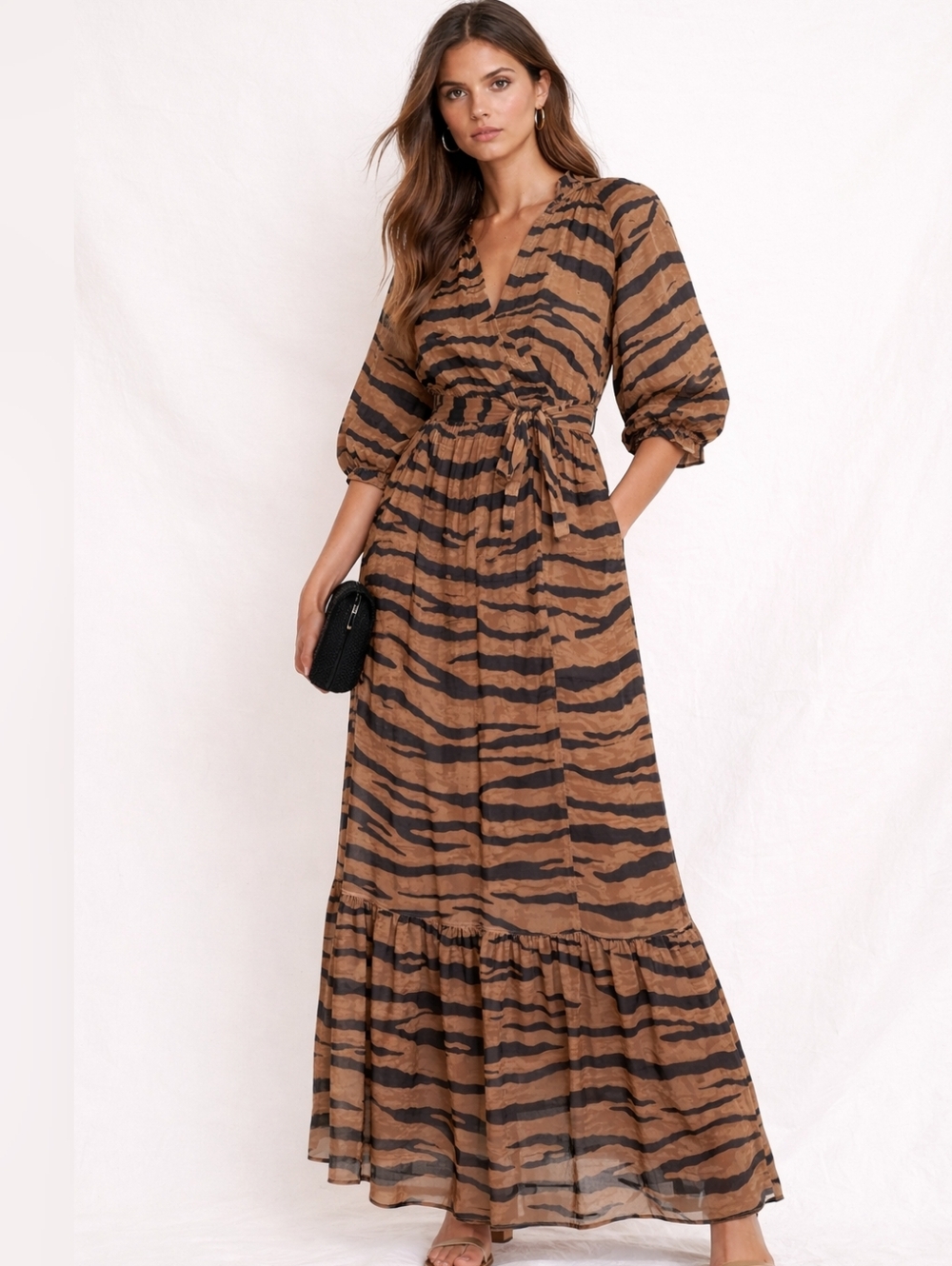 NWT Tiger Print Satin Maxi Dress